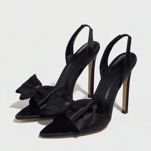 SHEIN Elegant Black Heels with Bow Detail